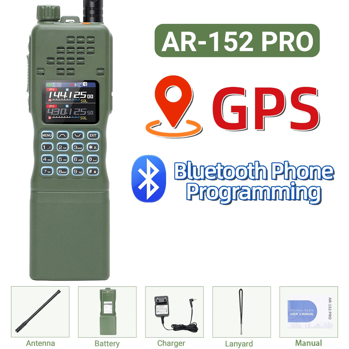 Baofeng AR-152 Pro GPS Walkie Talkie Two Way Radio 12000mAh Battery Tactial 50KM Long Range AN PRC-152 Multi Band Transceiver