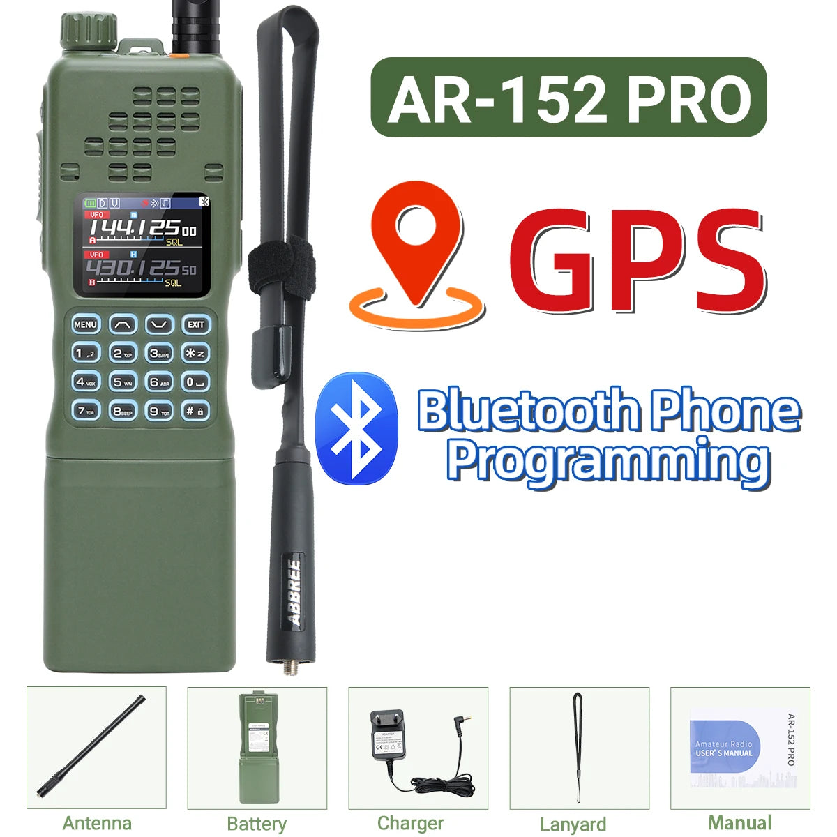 Baofeng AR-152 Pro GPS Walkie Talkie Two Way Radio 12000mAh Battery Tactial 50KM Long Range AN PRC-152 Multi Band Transceiver